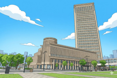 イラストタッチ_ビル全景_昼