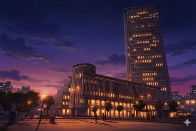 イラストタッチ_ビル全景_夜